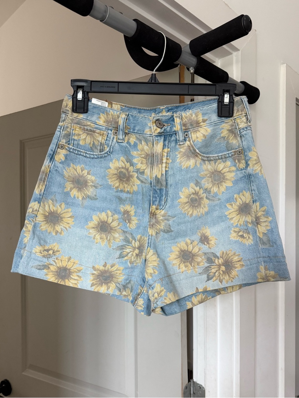 American Eagle Outfitters Sunflower Print Denim Shorts - Light Blue & Yellow